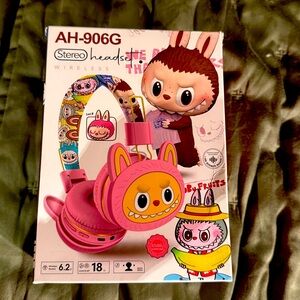 Brand New Awesome Labubu Wireless Adjustable and Foldable Headphones, Red